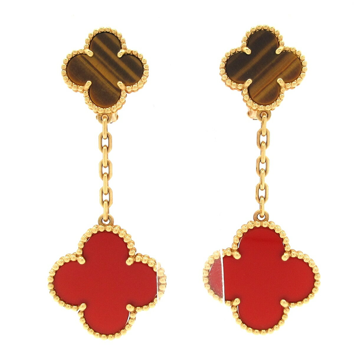 【中古】VanCleef & Arpels(ヴァンクリーフ&アーペル) マジックアルハンブラ ピアス クリップタイプ K18YG×カーネリアン×タイガーアイのサムネイル