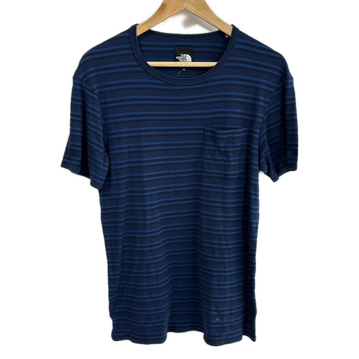【中古】THE NORTH FACE(ノースフェイス) 半袖カットソー クルーネック/ニット/ボーダー ブルー×ダークネイビー