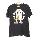 【中古】RobertoCavalli(ロベルトカヴァリ) 半袖Tシャツ 黒×ライトグレー×ゴールド