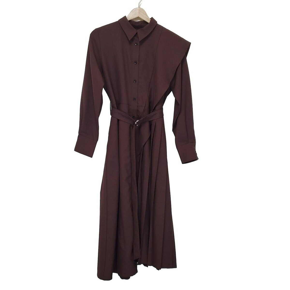 【中古】UNITED TOKYO(ユナイテッド トウキョウ) ワンピース レギュラーカラー/長袖/ロング/シャツワンピ/プリーツ ダークブラウン
