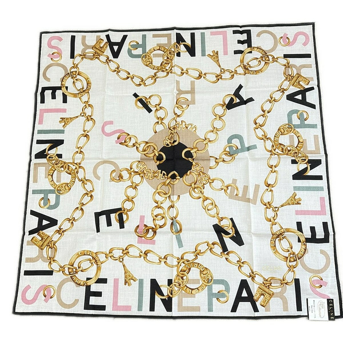 【中古】CELINE(セリーヌ) ハンカチ アイボリー×ライトブラウン×マルチ