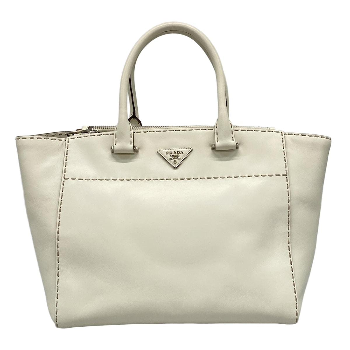 【新着】【中古】PRADA(プラダ) トートバッグ アイボリー レザー