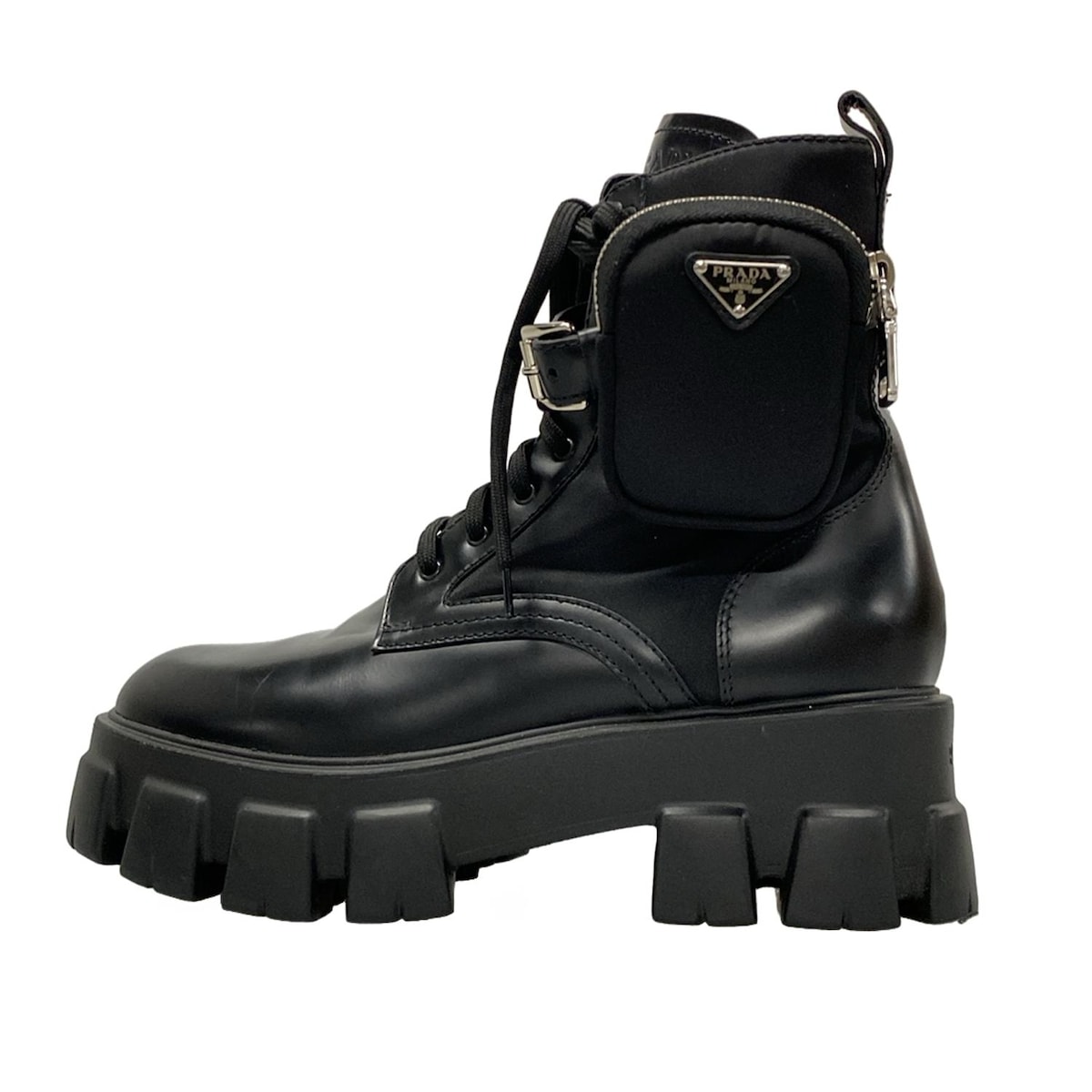PRADA ブラック 厚底ブーツ サイドポーチ付き 40size PRADA ブラック 厚底ブーツ サイドポーチ付き 40size プラダPRADA