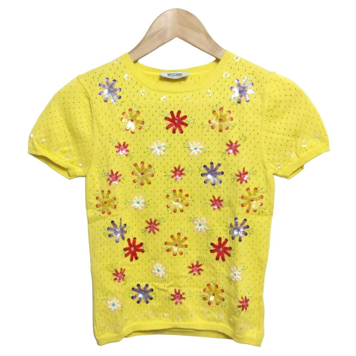 【中古】MOSCHINO CHEAP&CHIC(モスキーノ チープ&シック) 半袖セーター クルーネック/スパンコール/ビ..