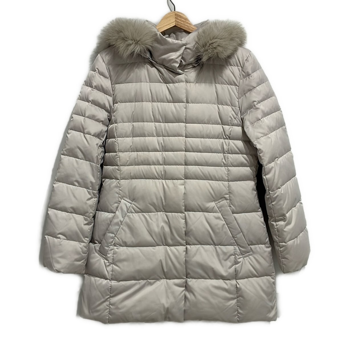 【中古】自由区/jiyuku(ジユウク) ダウンコート 長袖/フォックス/フード・ファー取り外し可/冬 ライトグレー