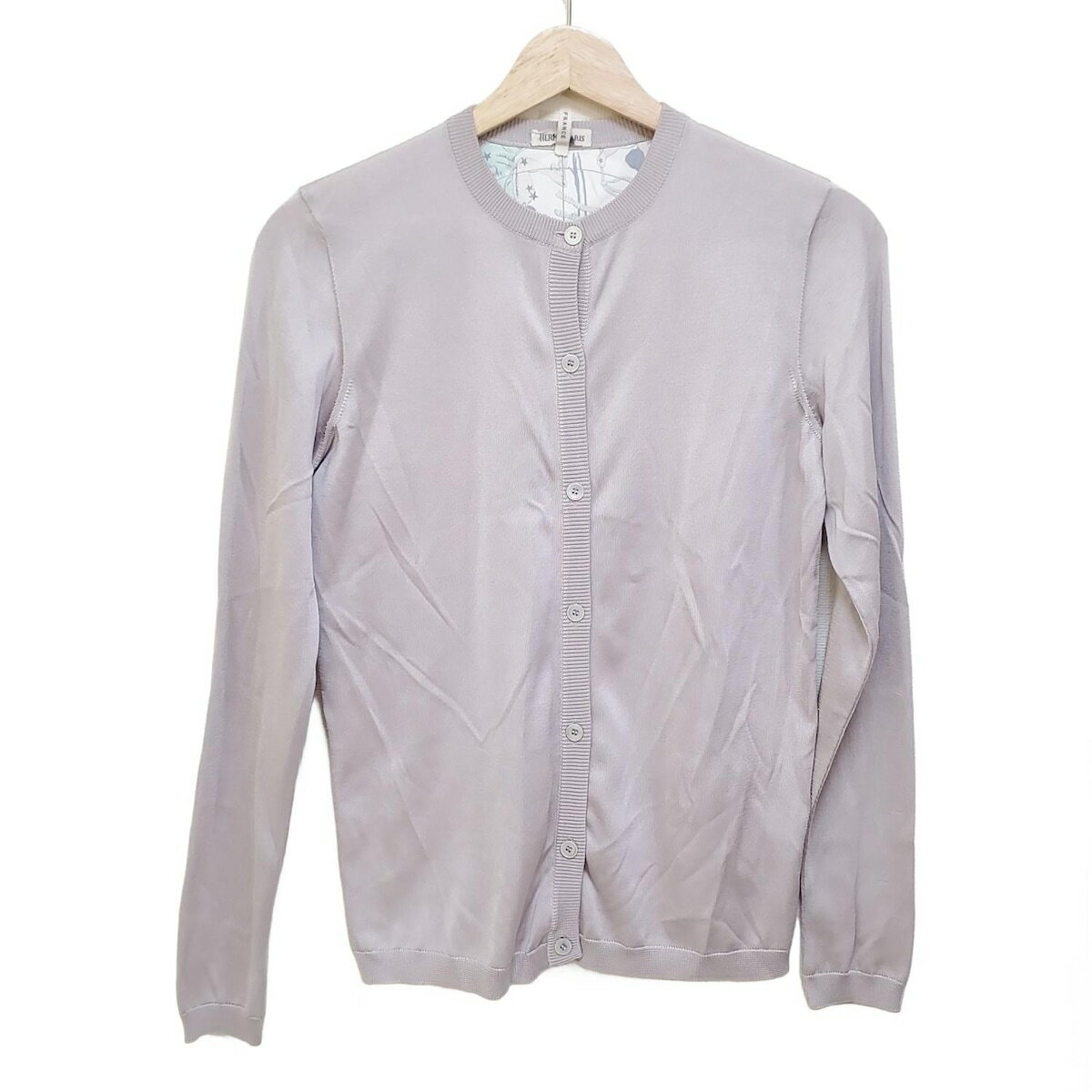 【中古】HERMES(エルメス) カーディガン 長袖/シルク グレーベージュ×アイボリー×マルチ