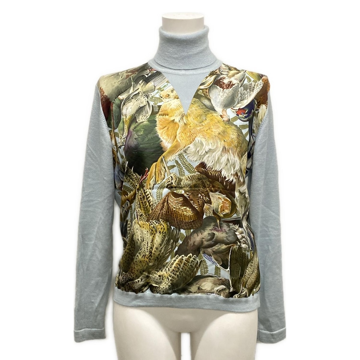 【中古】HERMES(エルメス) 長袖セーター タートルネック ライトブルー×ブラウン×マルチ カシミヤ、シルク