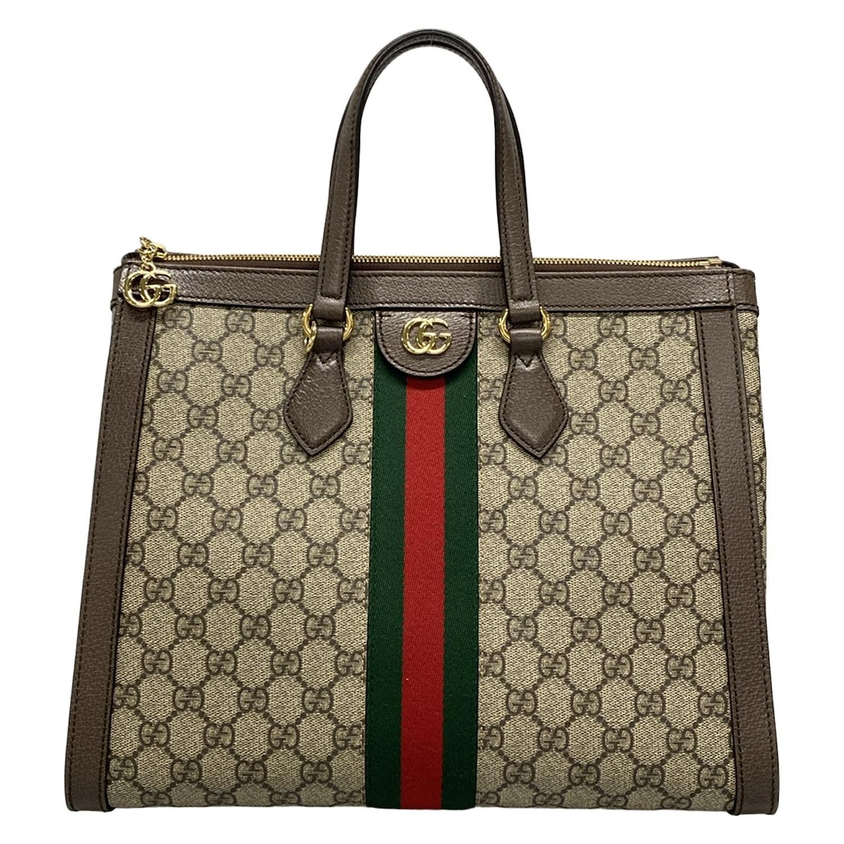 【中古】GUCCI(グッチ) オフィディア トートバッグ ダークブラウン×ベージュ×マルチ レザー