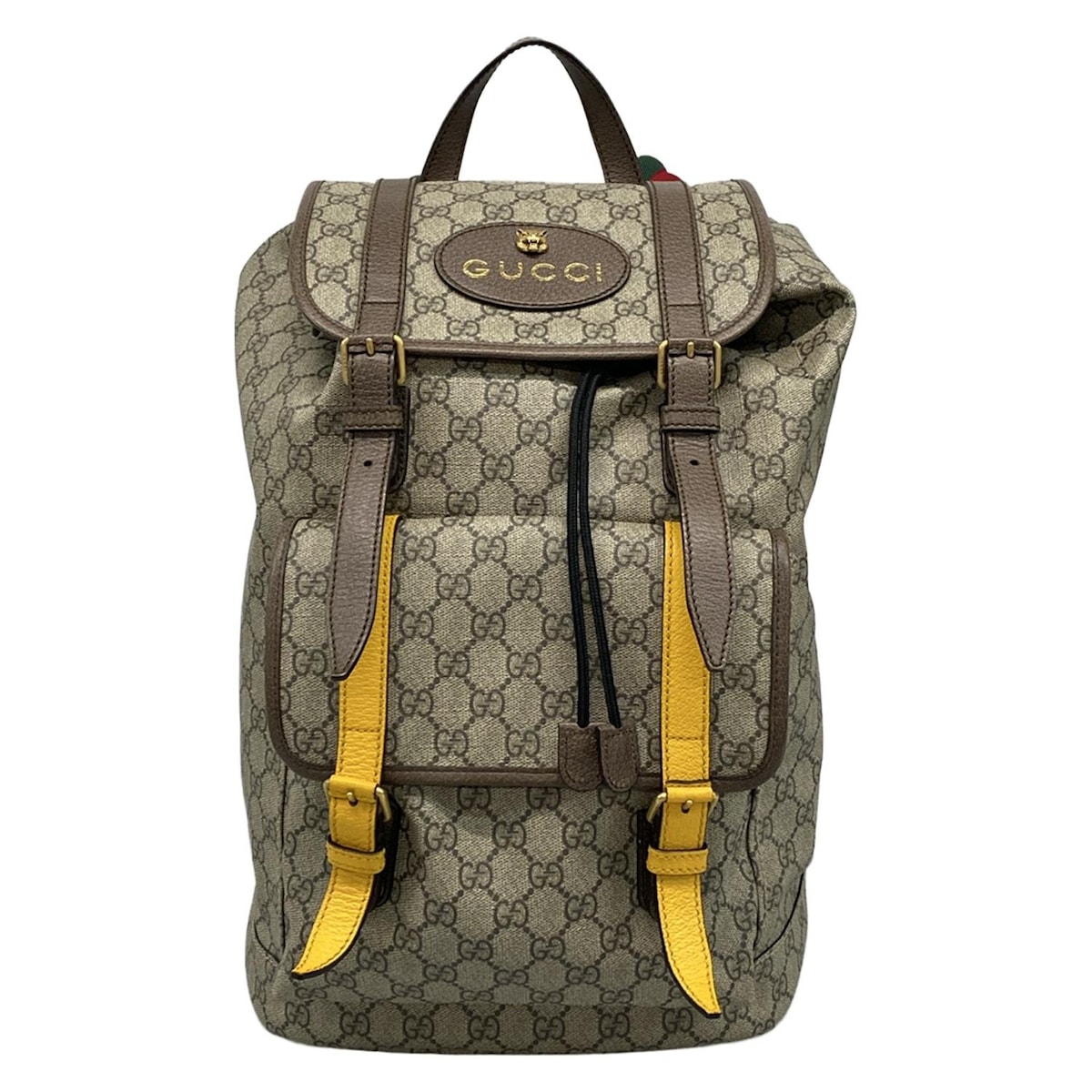 【中古】GUCCI(グッチ) ソフトGGスプリームバックパック リュックサック ダークブラウン×ベージュ×イエロー レザー