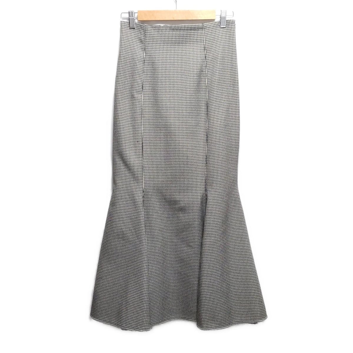 【中古】FRAY I.D(フレイアイディー) ロングスカート ウエストゴム/千鳥格子柄 黒×アイボリー