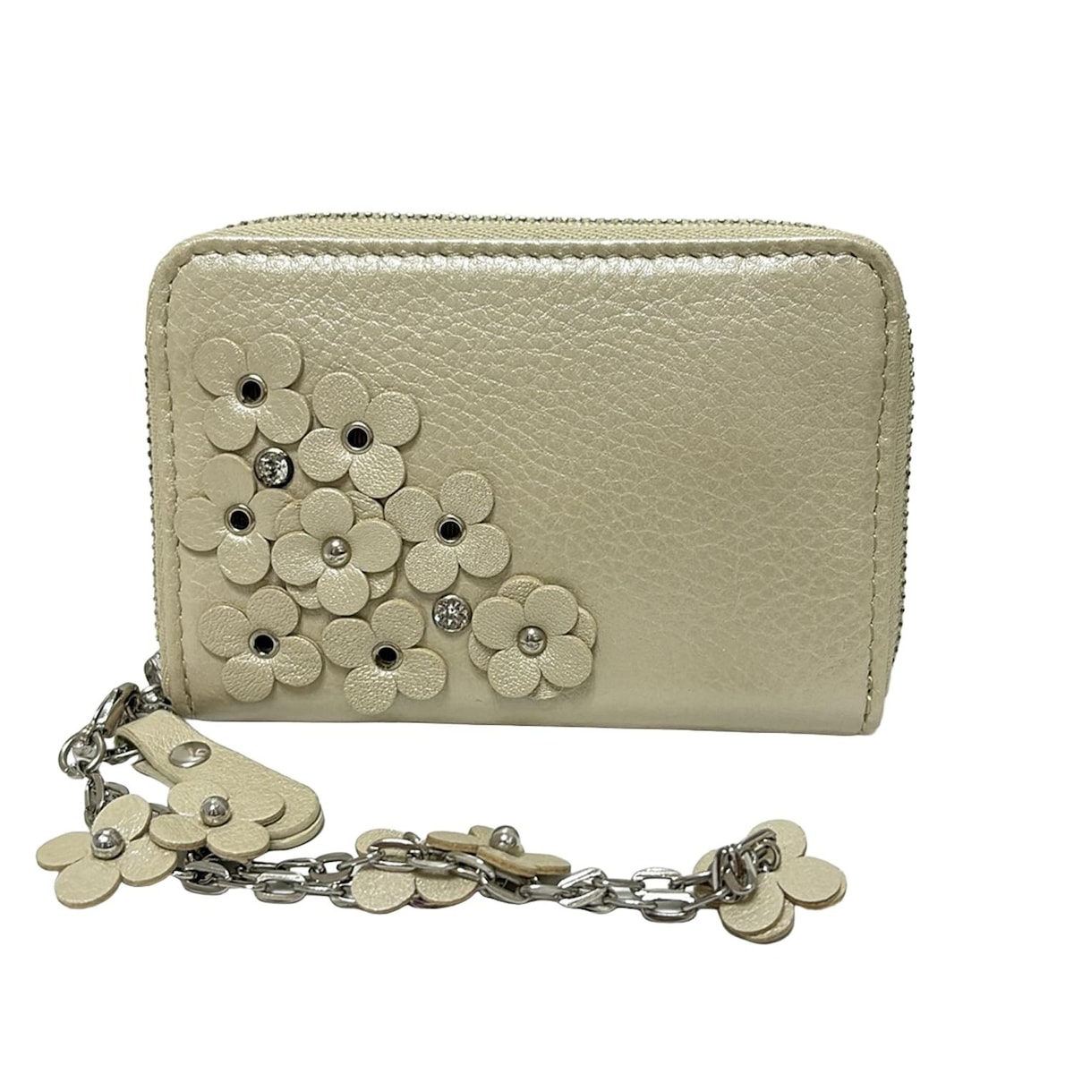 【中古】ANTEPRIMA(アンテプリマ) コインケース ラウンドファスナー/フラワー(花) アイボリー レザー