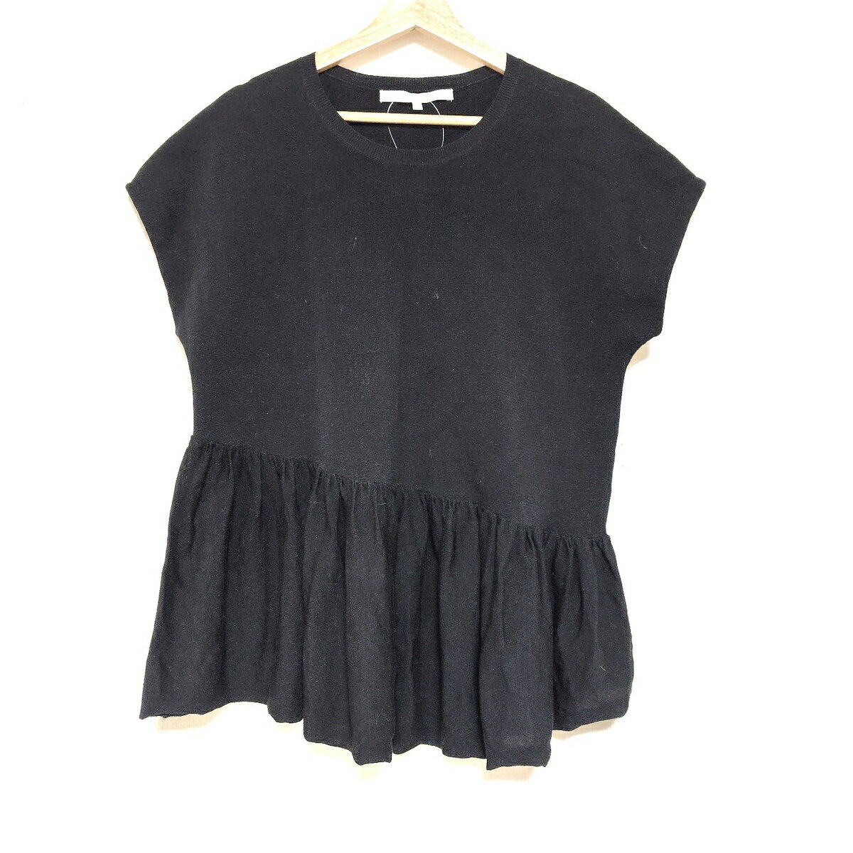 【中古】自由区/jiyuku(ジユウク) チュニック クルーネック/半袖/ニット 黒