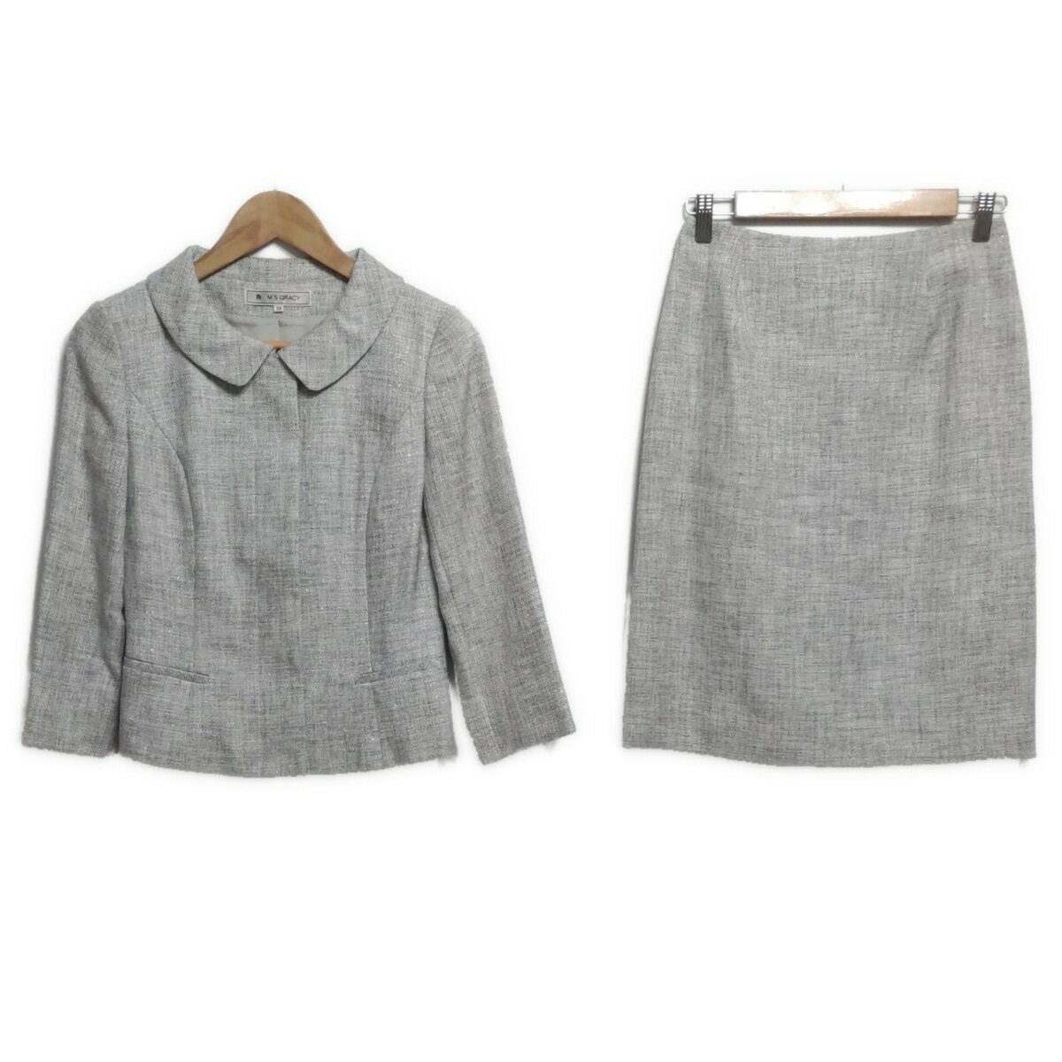 【中古】M'S GRACY(エムズグレイシー) スカートスーツ ラメ グレー(4)
