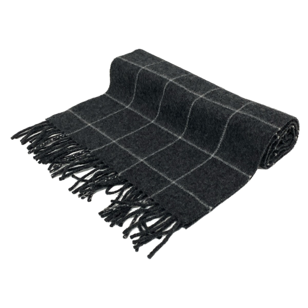 【中古】Joshua Ellis(ジョシュアエリス) マフラー チェック柄 ダークグレー×ライトグレー カシミヤ