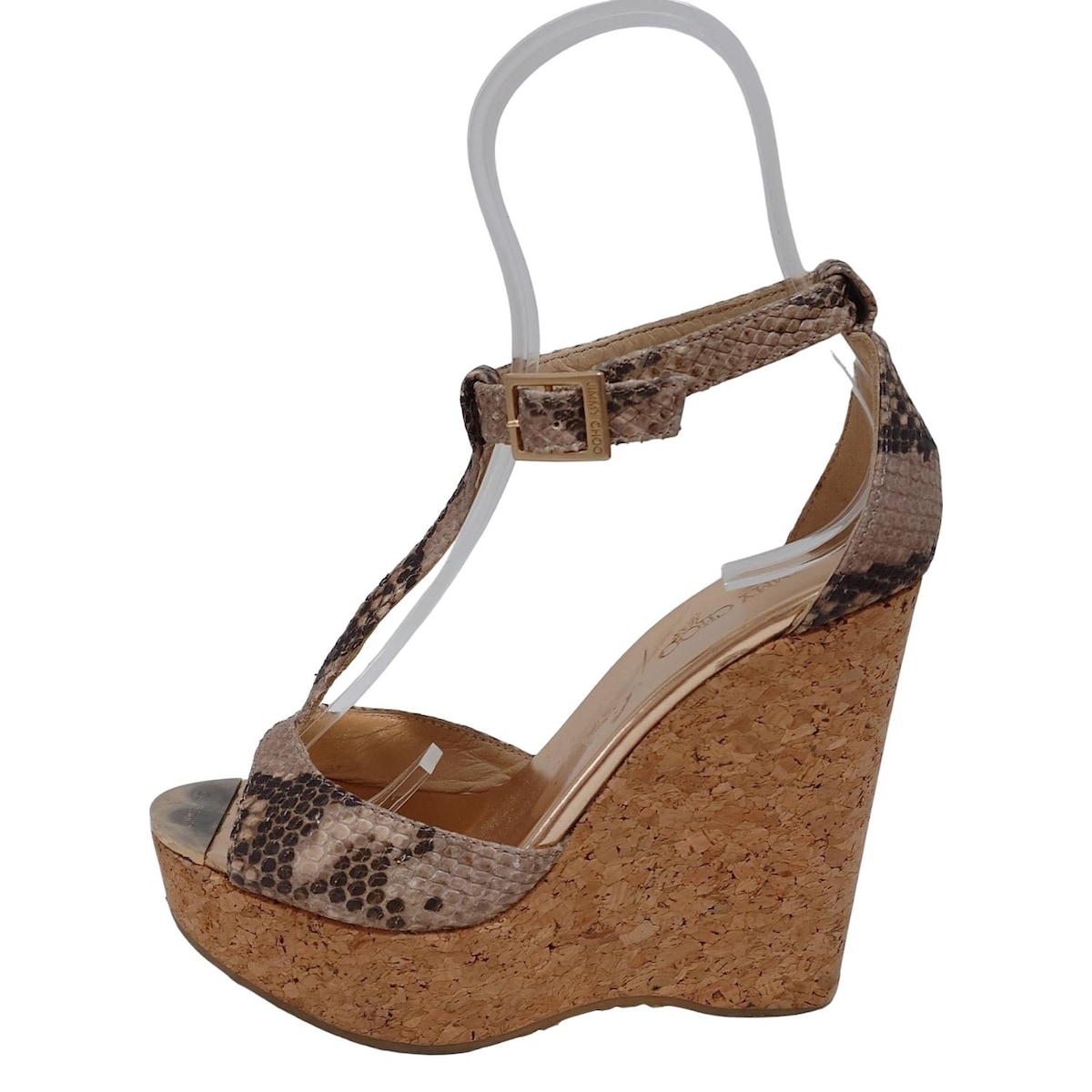 【中古】JIMMY CHOO(ジミーチュウ) パンプス 型押し加工/パイソン柄 ベージュ×ダークブラウン レザー