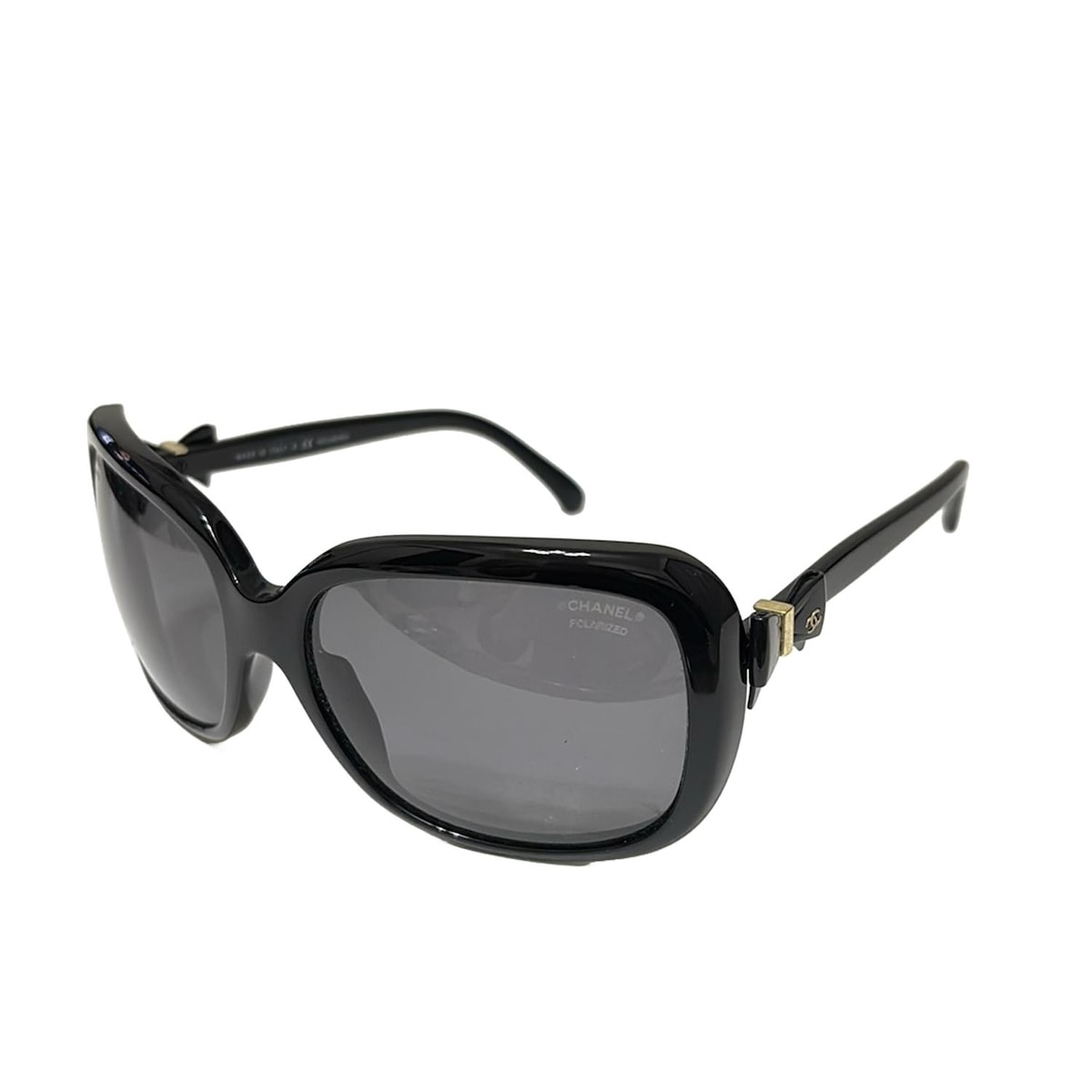 【中古】CHANEL(シャネル) サングラス リボン/ココマーク/偏光レンズ 黒×ゴールド