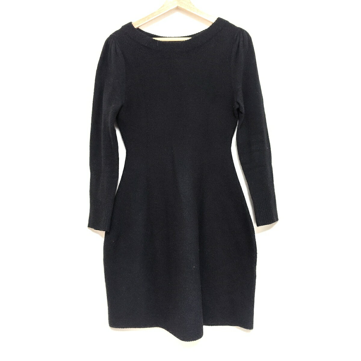 【中古】LANVIN en Bleu(ランバンオンブルー) ワンピース 長袖/ひざ丈/ニット/リボン 黒