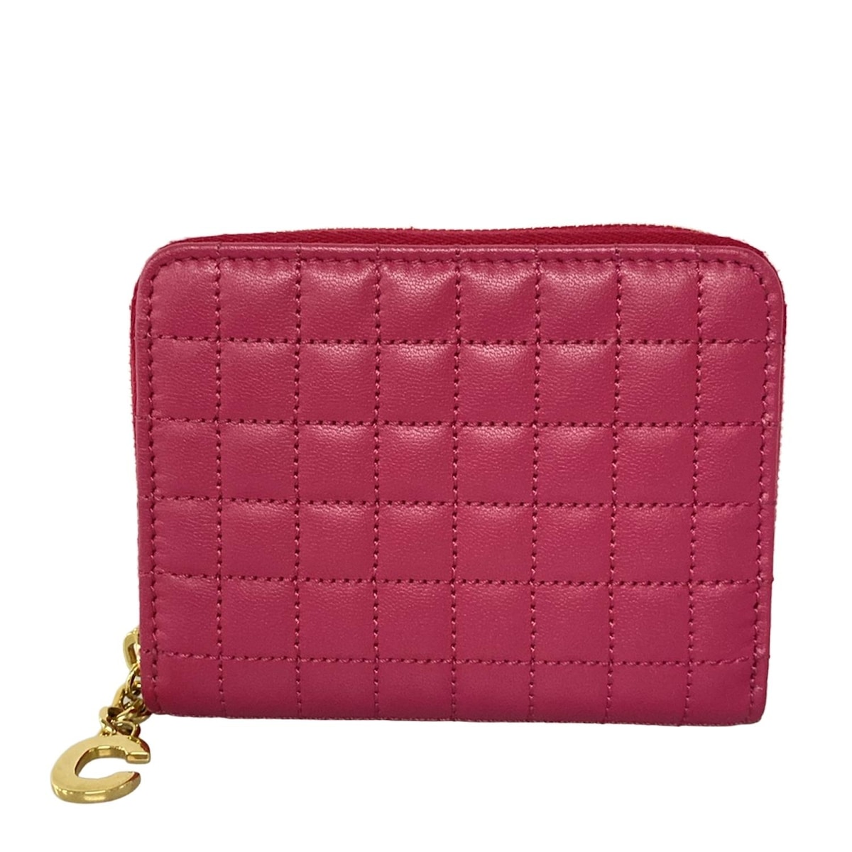 【新着】【中古】CELINE(セリーヌ) Cチャーム コインケース キルティング/ラウンドファスナー ピンク レザー