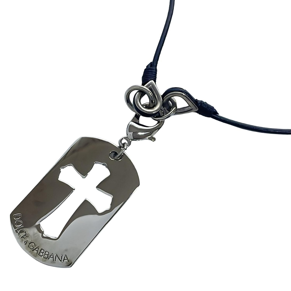 【中古】DOLCE&GABBANA(ドルチェアンドガッバーナ) ネックレス クロス 黒×シルバー レ ...