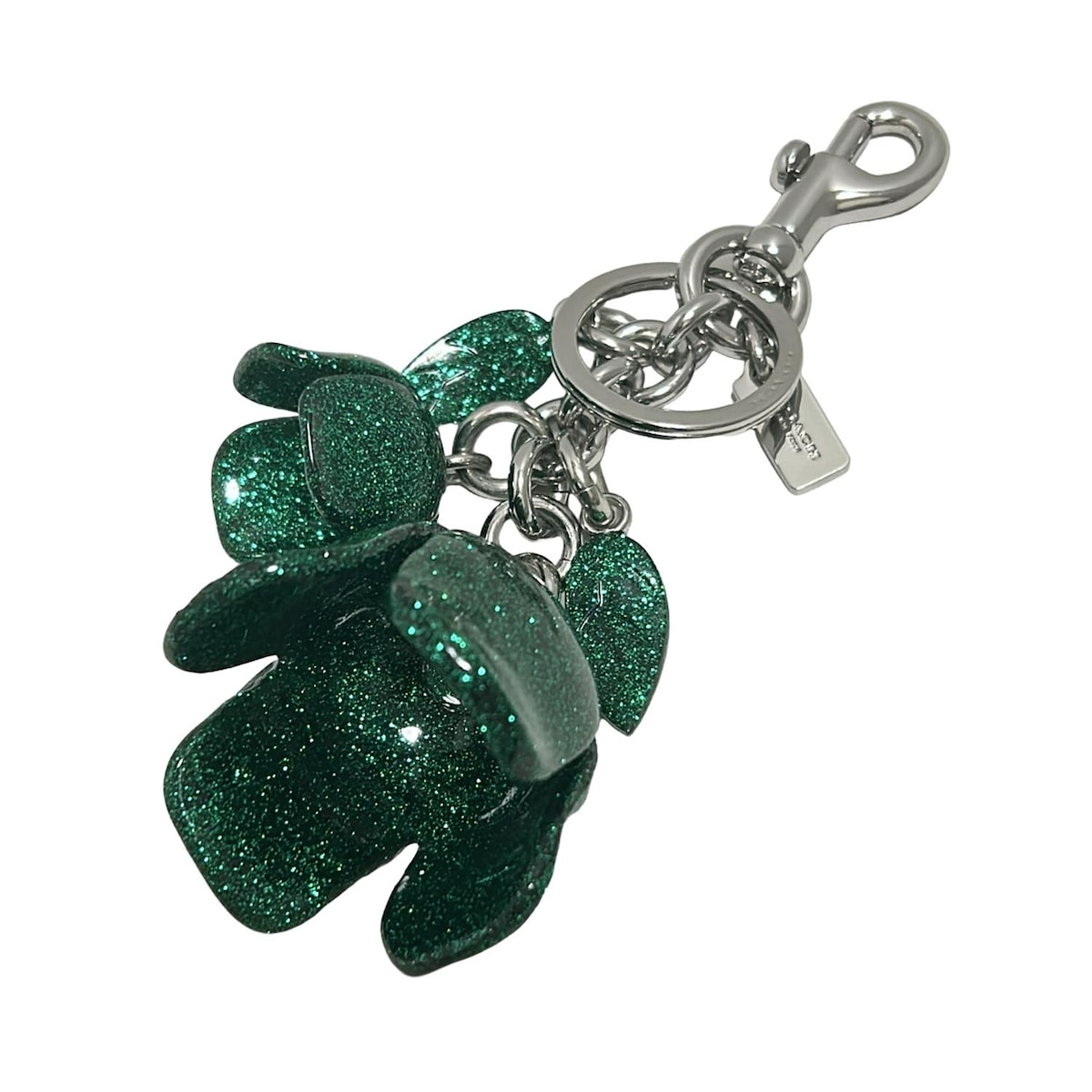 【中古】COACH(コーチ) キーホルダー(チャーム) フラワー グリーン×シルバー