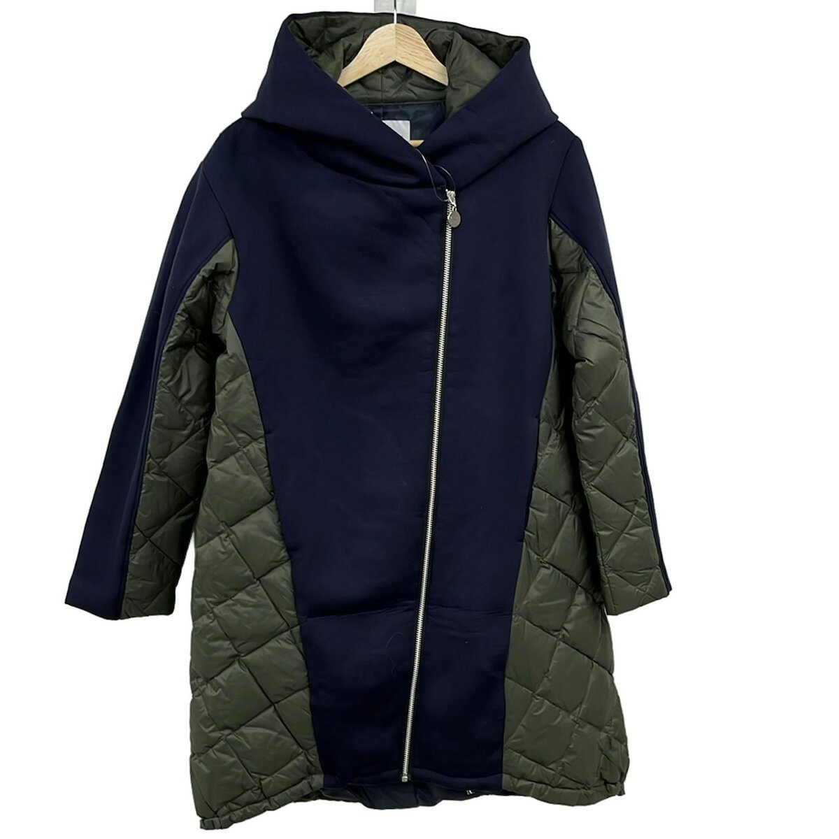 【中古】MARECHAL TERRE(マルシャル・テル) ダウンコート 長袖/ジップアップ/異素材切替/キルティング/冬 ダークネイビー×カーキ