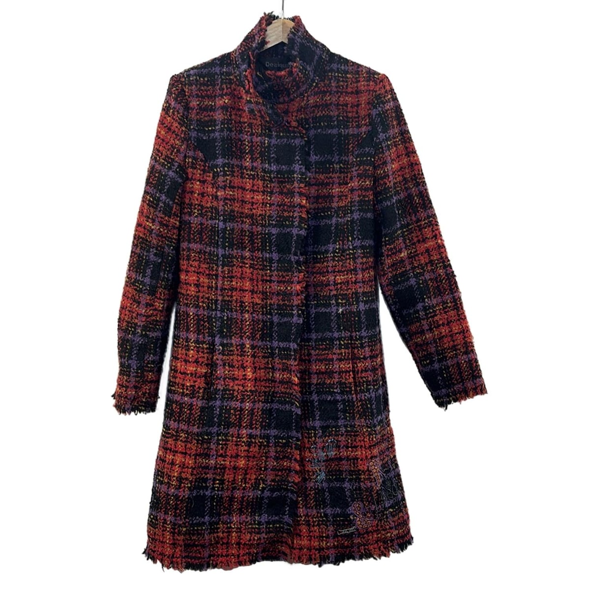 【新着】【中古】Desigual(デシグアル) コート 長袖/チェック柄/ロング丈/春/秋 黒×レッド×マルチ