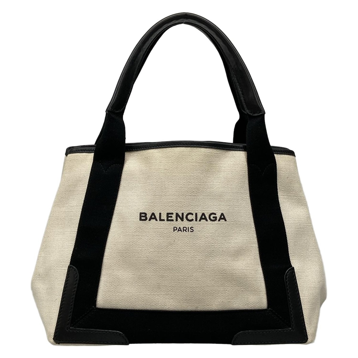 【新着】【中古】BALENCIAGA(バレンシアガ) ネイビーカバスS トートバッグ アイボリー×黒 レザー