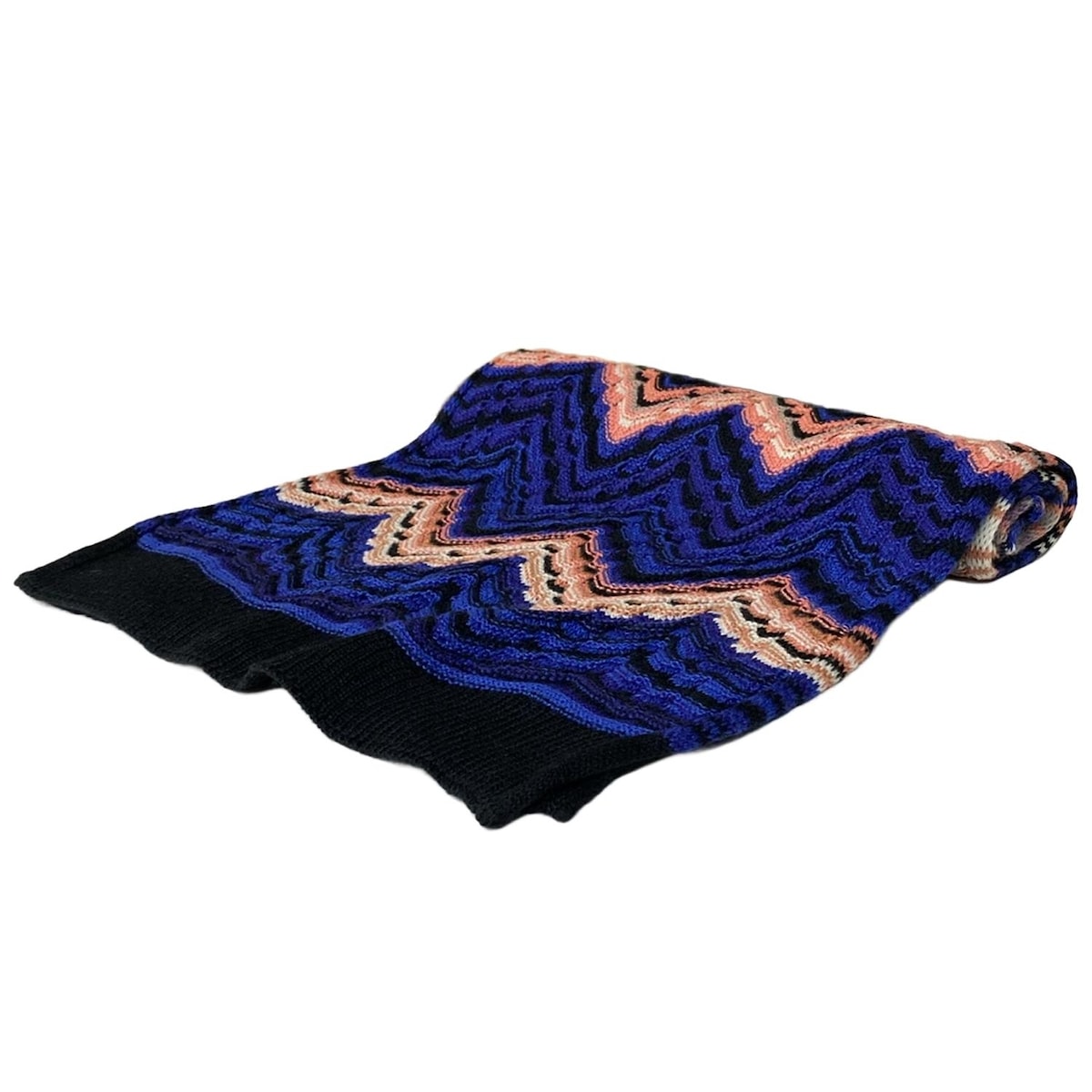 【中古】MISSONI(ミッソーニ) マフラー 黒×ブルー×マルチ ウール、カシミヤ