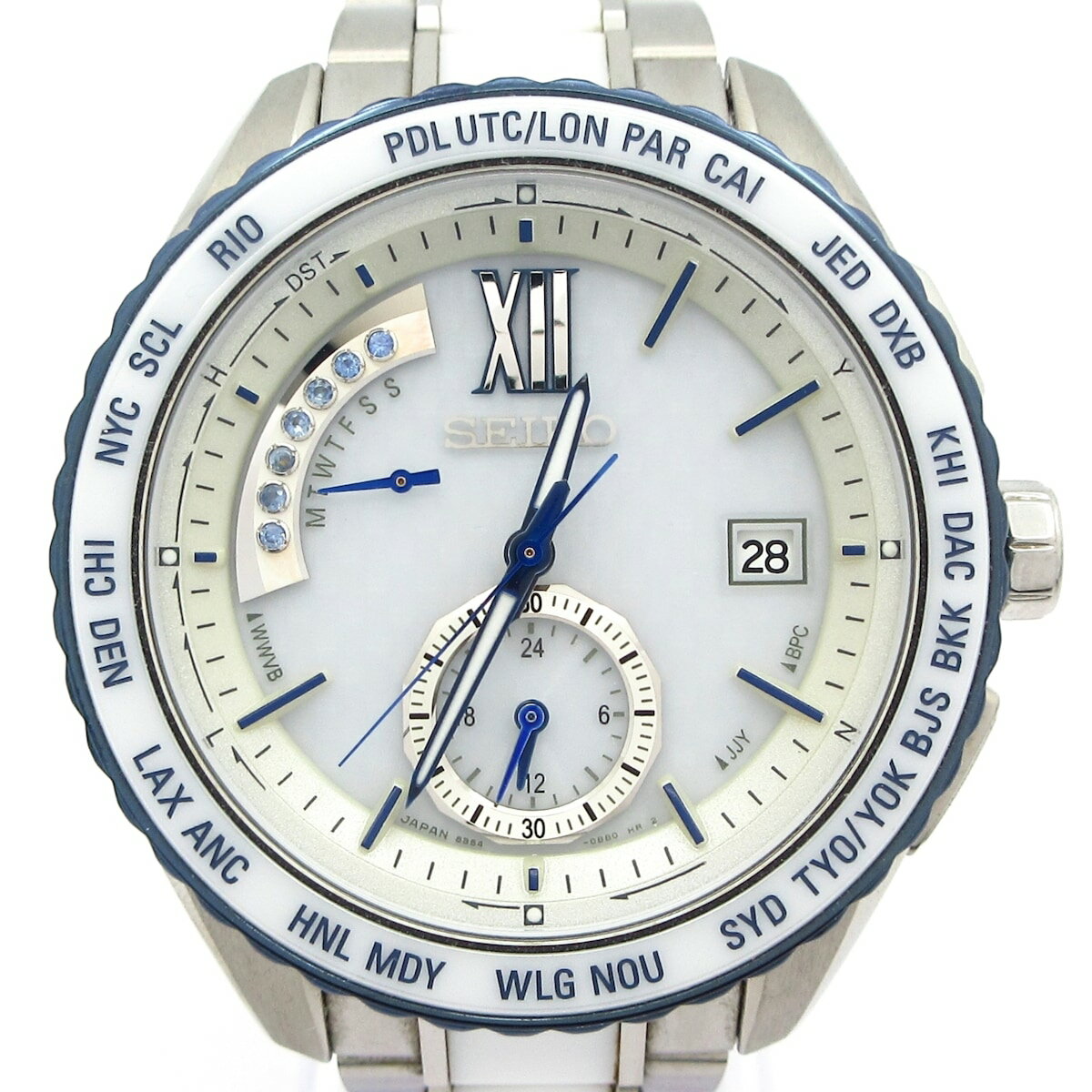 【中古】SEIKO(セイコー) BRIGHTZ(ブライツ) 腕時計 7Pブルーサファイア/300本限定/モーションブルー ヨコハマコラボ/電波 白