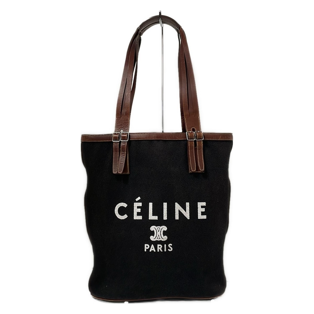 【中古】CELINE(セリーヌ) トートバッグ 黒×ダークブラウン レザー