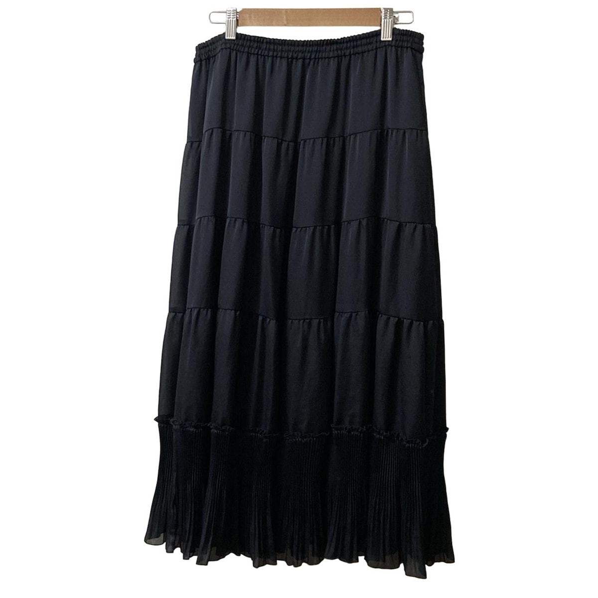 【中古】Rose Tiara(ローズティアラ) ロングスカート プリーツ/ウエストゴム 黒