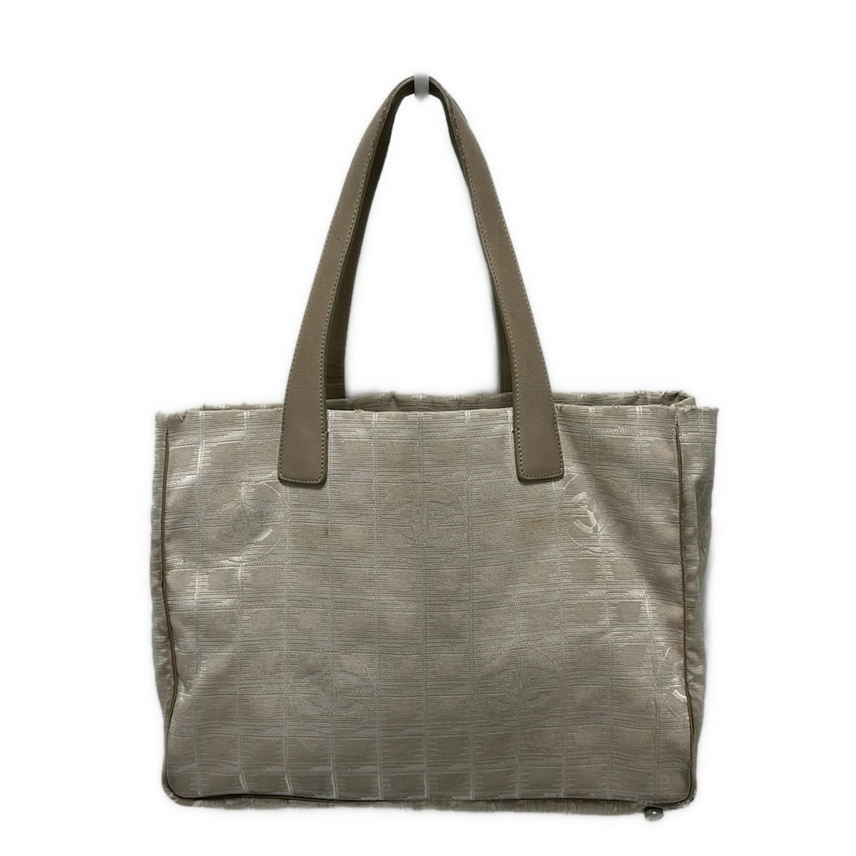 【中古】CHANEL(シャネル) ニュートラベルライントートMM トートバッグ ベージュ×ピンクベージュ レザー