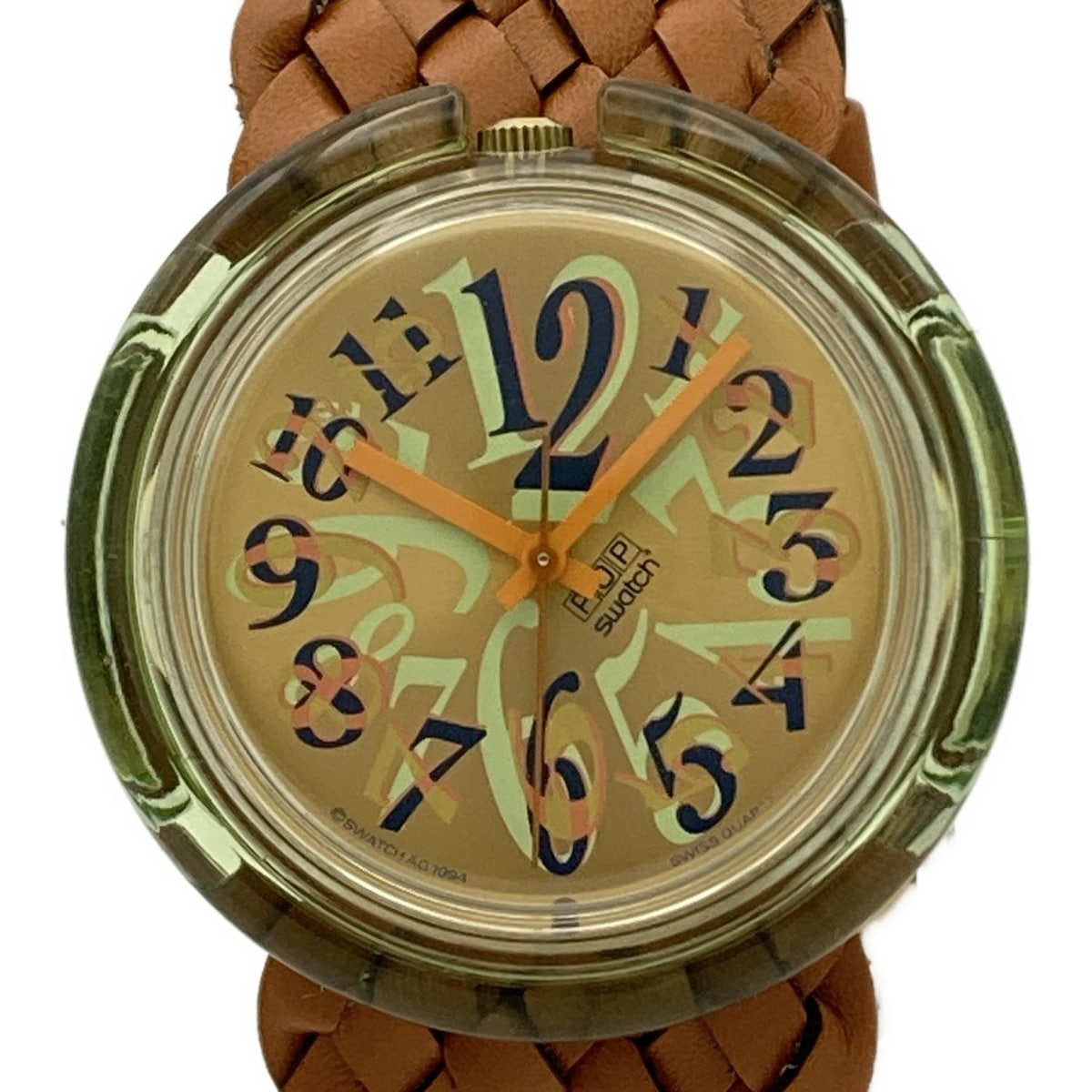 【中古】swatch(スウォッチ) ミディ ポップ スウォッチ パントゥフル PMK108 腕時計 1995年/編み込みベルト ゴールド