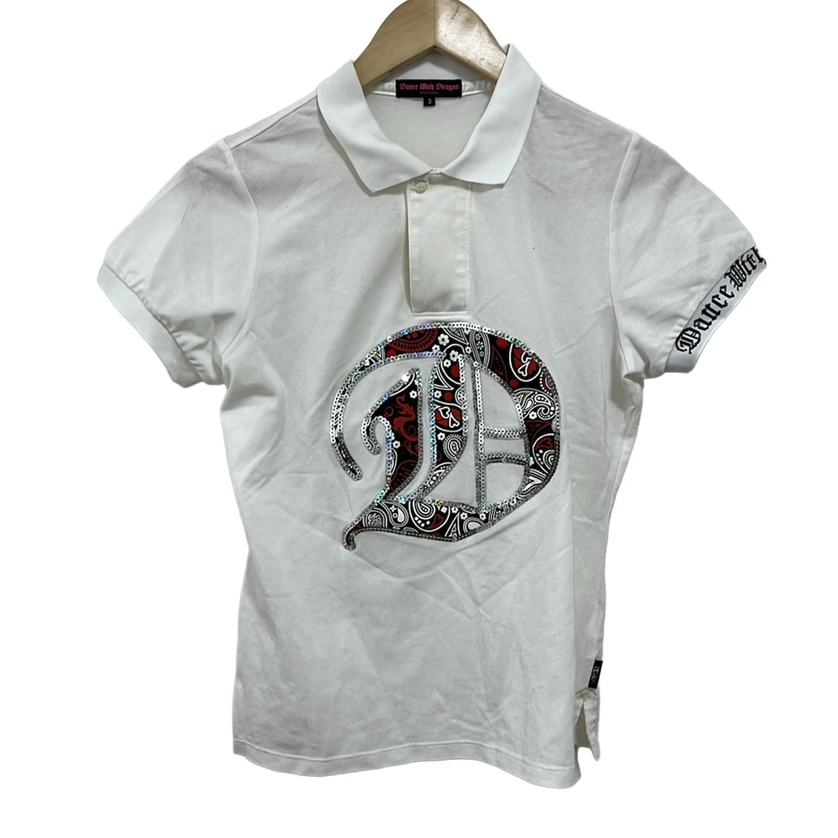 【新着】【中古】DANCE WITH DRAGON(ダンスウィズドラゴン) 半袖ポロシャツ スパンコール/ペイズリー柄..