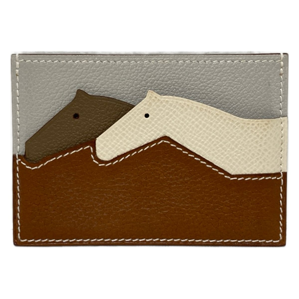 【中古】HERMES(エルメス) プティ アッシュ カードケース 馬 フォーブ×ナタ×ベージュドゥワイマール×パールグレー