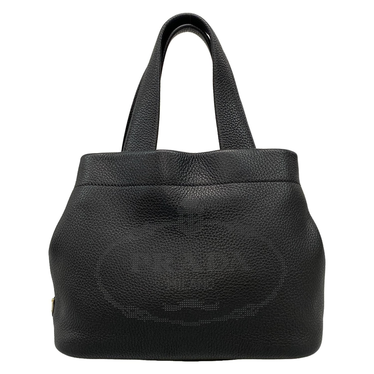 【中古】PRADA(プラダ) スモール レザートートバッグ トートバッグ パンチング ロゴ 黒 レザー