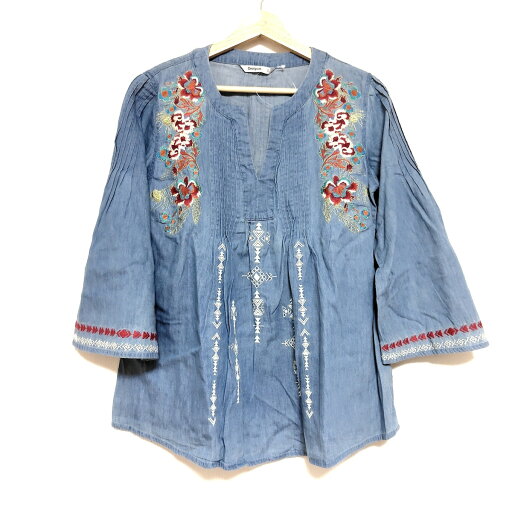 【中古】Desigual(デシグアル) チュニック 長袖/花柄/刺繍 ブルーグレー×レッド×マルチ 【中古】Desigual(デシグアル) チュニック 長袖/花柄/刺繍 ブルーグレー×レッド×マルチ