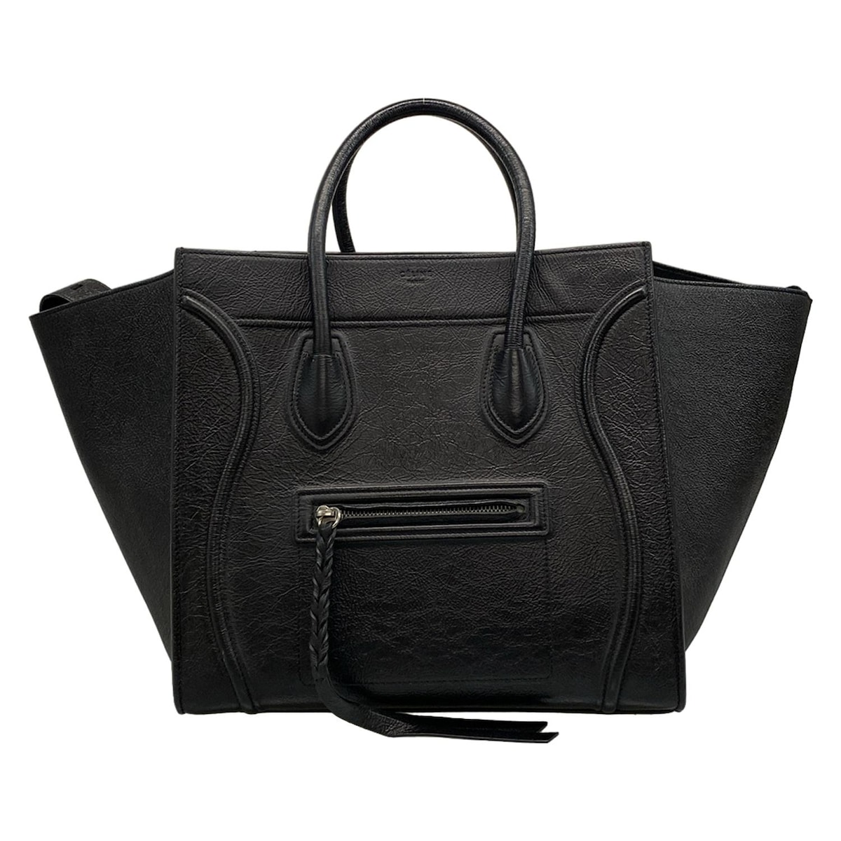 【中古】CELINE(セリーヌ) ラゲージスモールスクエアファントム トートバッグ 黒 レザー