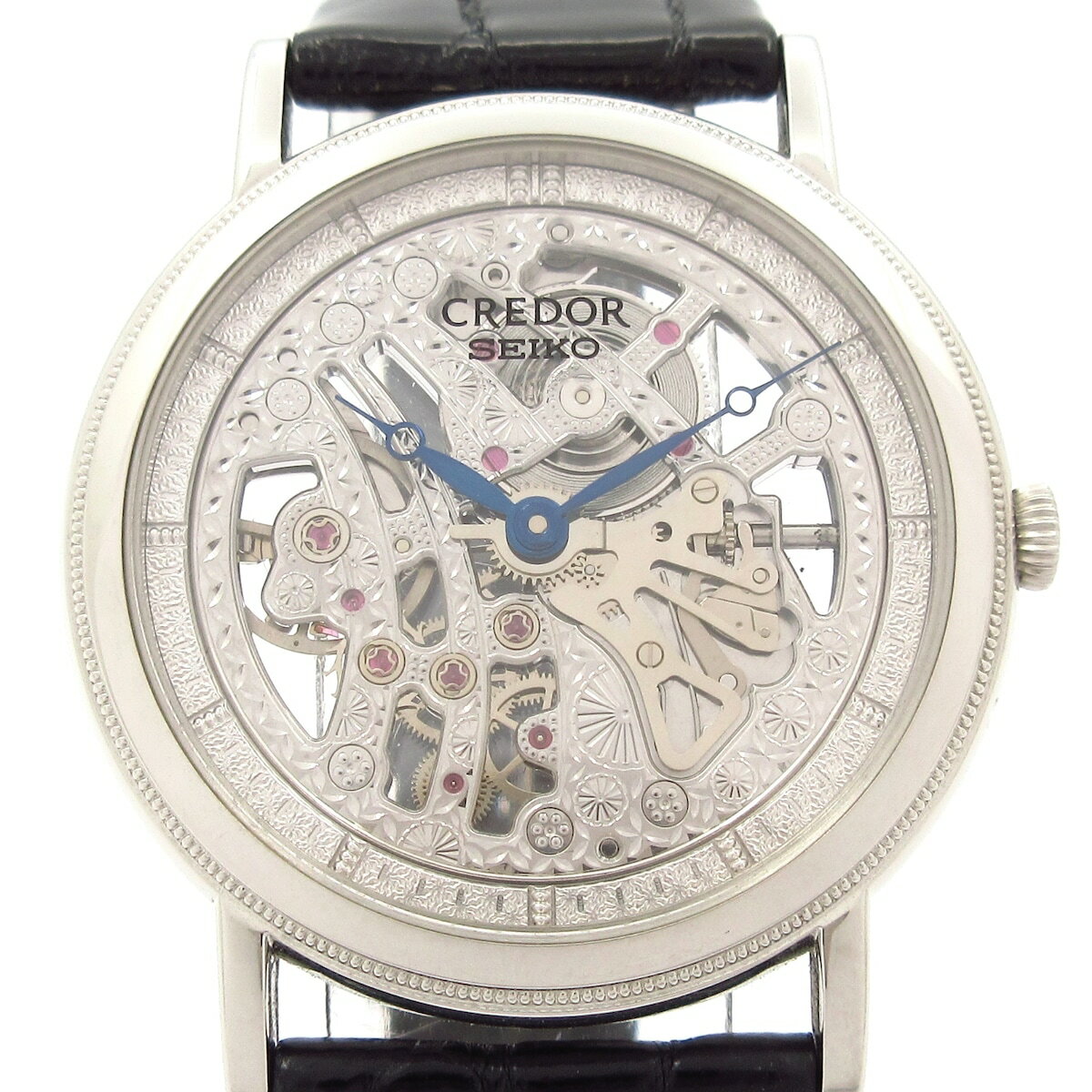 【中古】SEIKO CREDOR(セイコークレドール) シグノ 腕時計 Pt950×革ベルト/スケルトン シルバー×ピンク