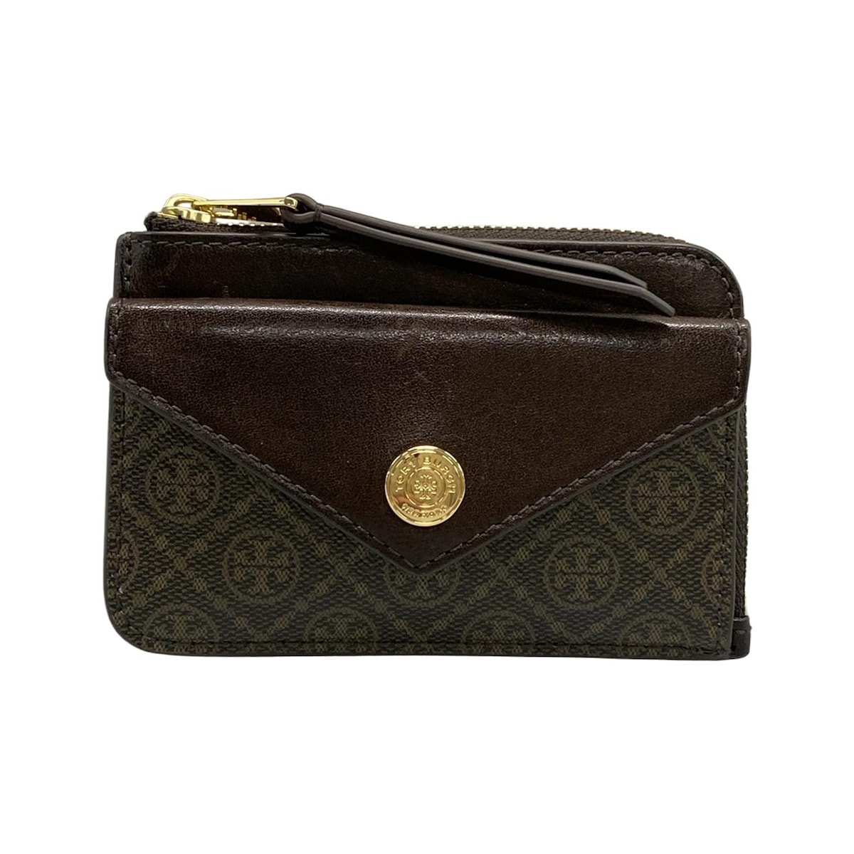 【中古】TORY BURCH(トリーバーチ) コインケース キーリング付き/L型ジップ ダークブラウン×ブラウン レザー