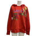 【中古】GUCCI(グッチ) ロゴ プルオーバーパーカー パーカー ハイビスカス/長袖/刺繍/ダメージ加工/17SS レッド コットン、コットン