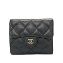 【中古】CHANEL(シャネル) マトラッセ 3つ折り財布 シルバー金具 黒