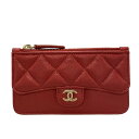 【中古】CHANEL(シャネル) マトラッセ コインケース フラグメントケース/フラップポケット/ゴールド金具 レッド