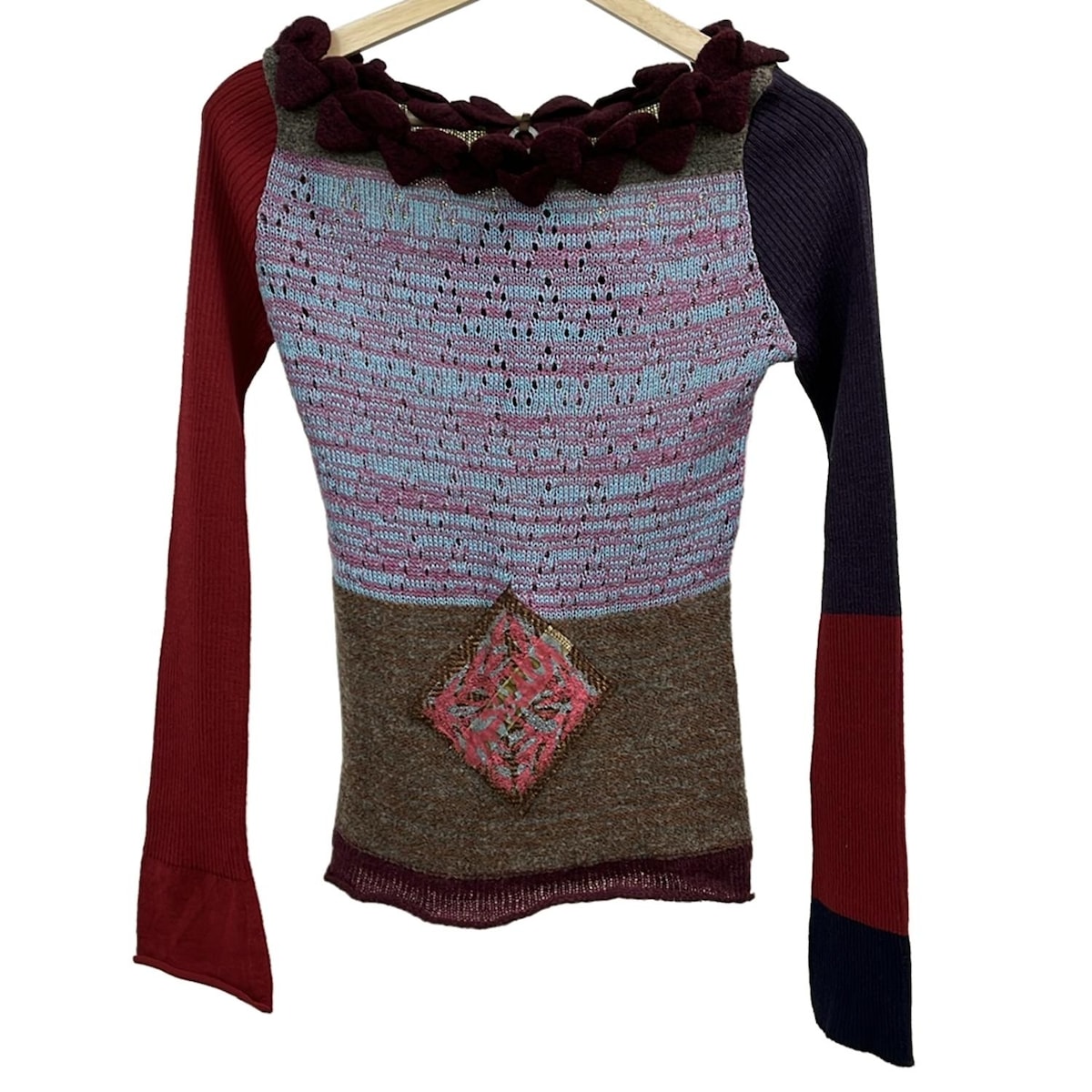 【中古】SAVE THE QUEEN!(セーブザクイーン) 長袖セーター クルーネック ライトブルー×ピンク×マルチ