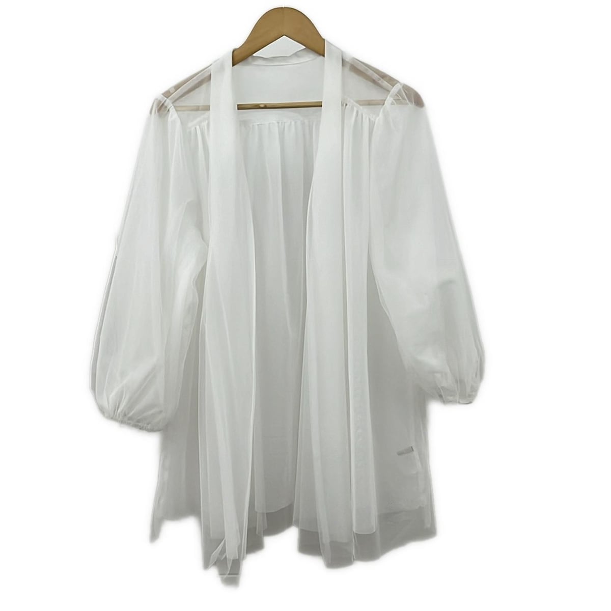 【中古】Rose Tiara(ローズティアラ) カーディガン 長袖/ソフトチュール/ギャザー/ロング丈 白