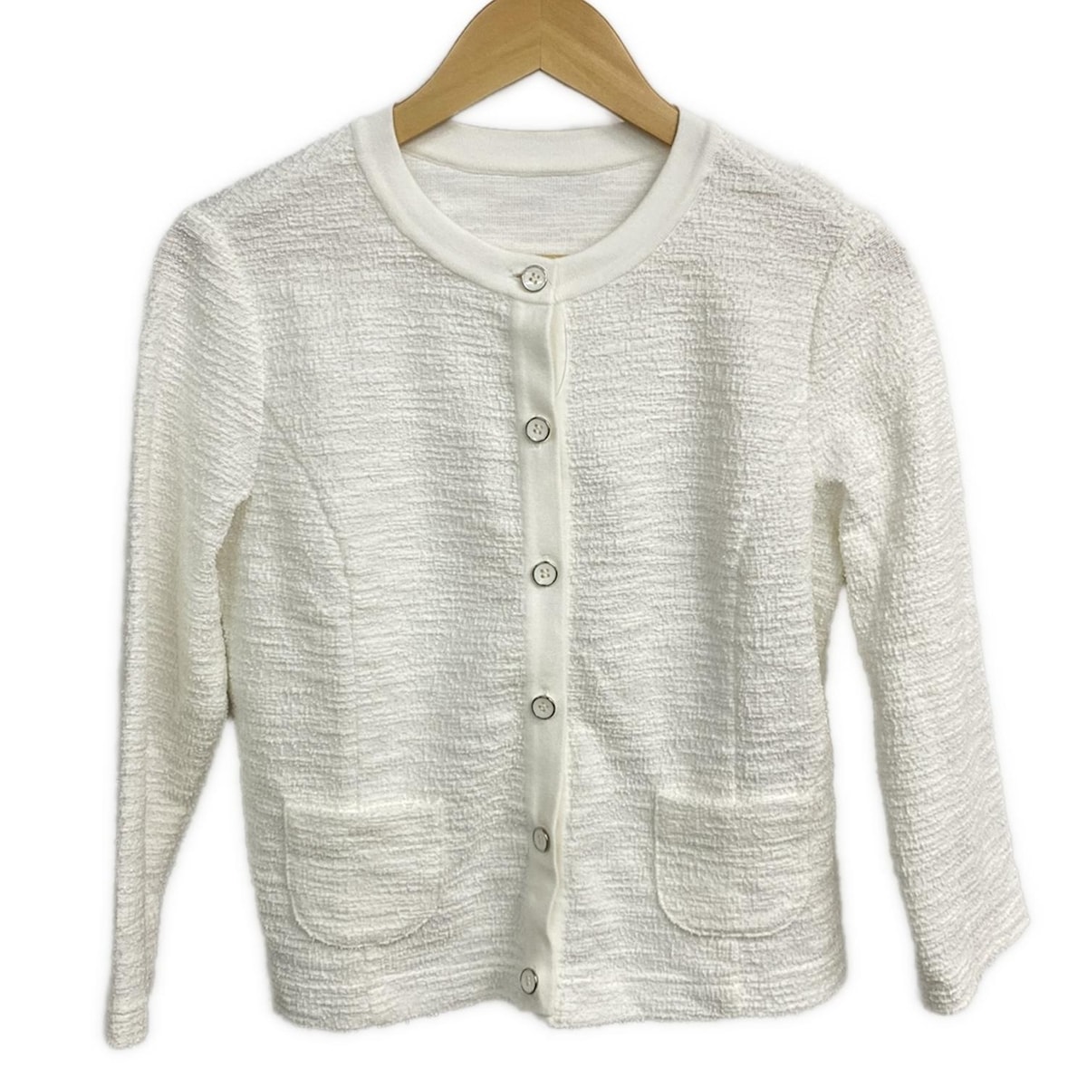 【中古】Leilian(レリアン) ジャケット 七分袖/ツイード/薄手/春/秋 白