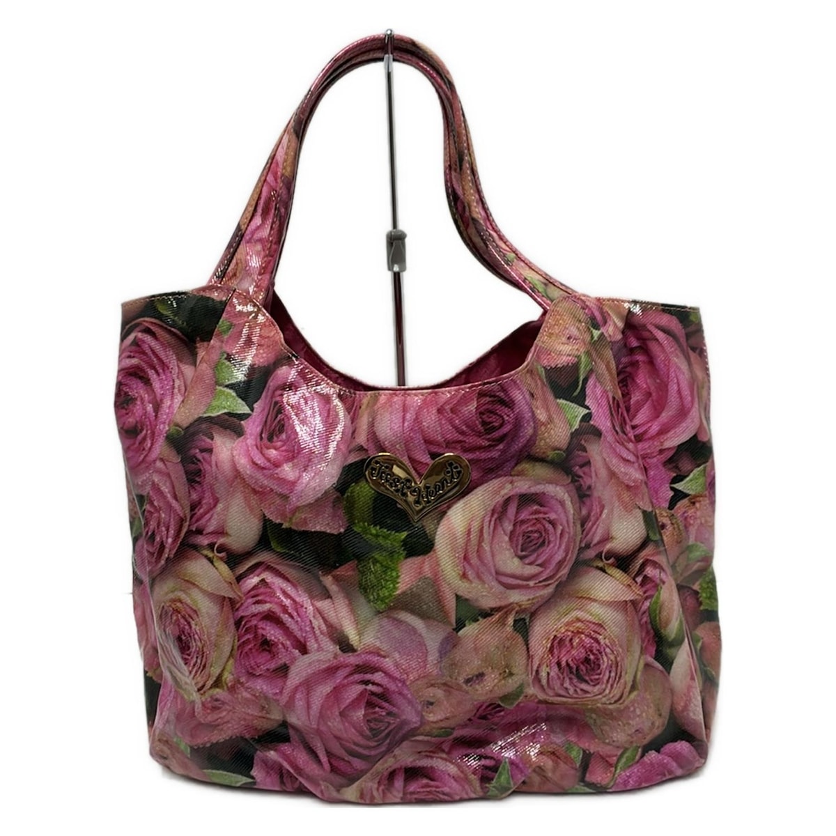 【中古】ThinkBee(シンクビー) トートバッグ 花柄 ピンク×グリーン