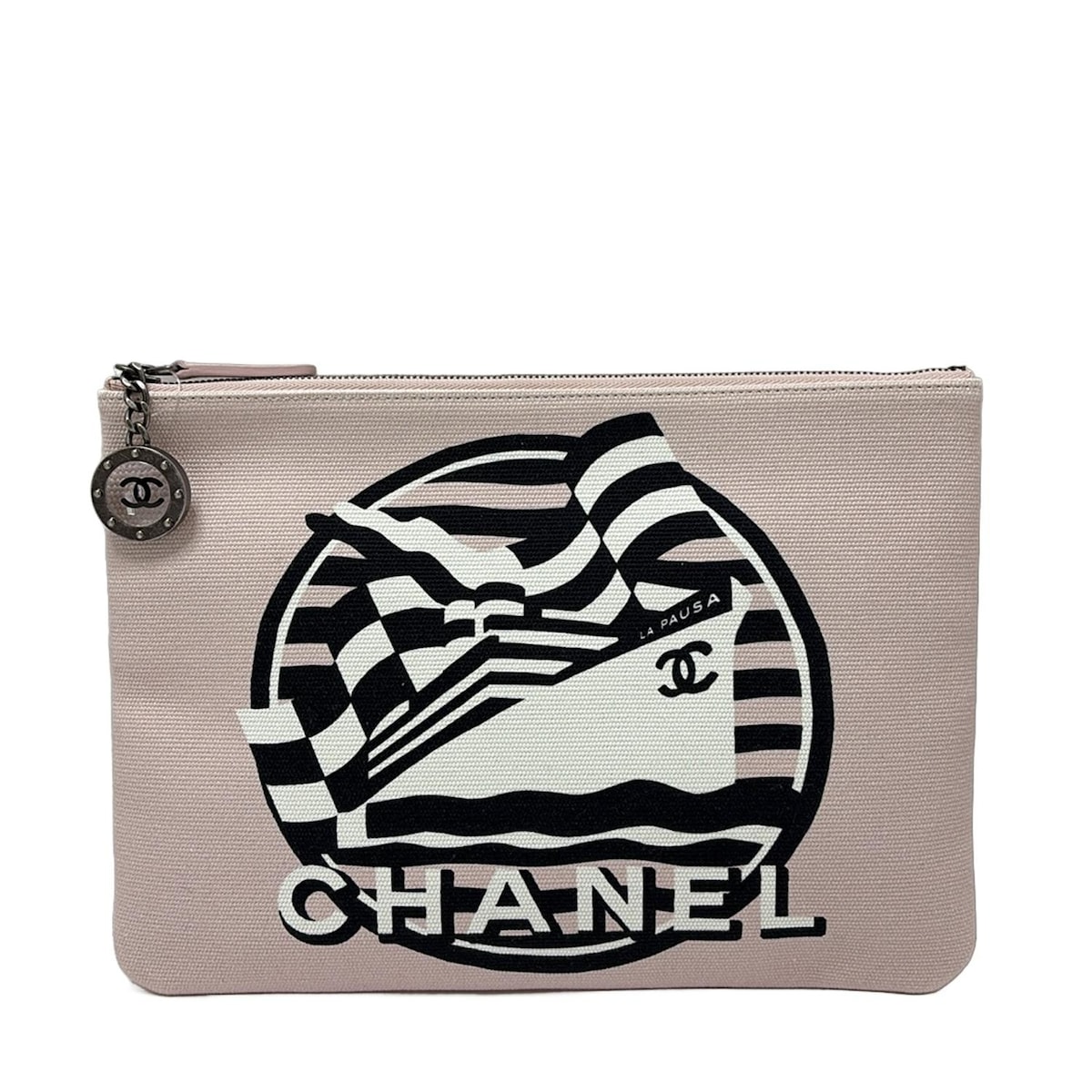 【中古】CHANEL(シャネル) クラッチバッグ クルーズライン/LA PAUSA ライトピンク×白×黒