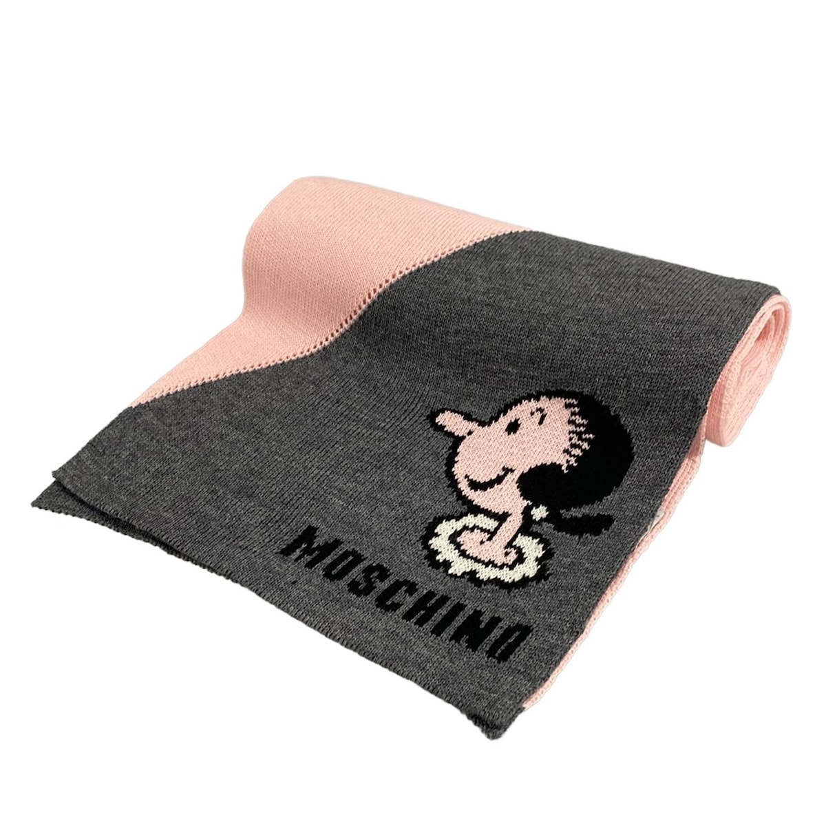 【中古】MOSCHINO(モスキーノ) マフラー オリーブ ピンク×グレー