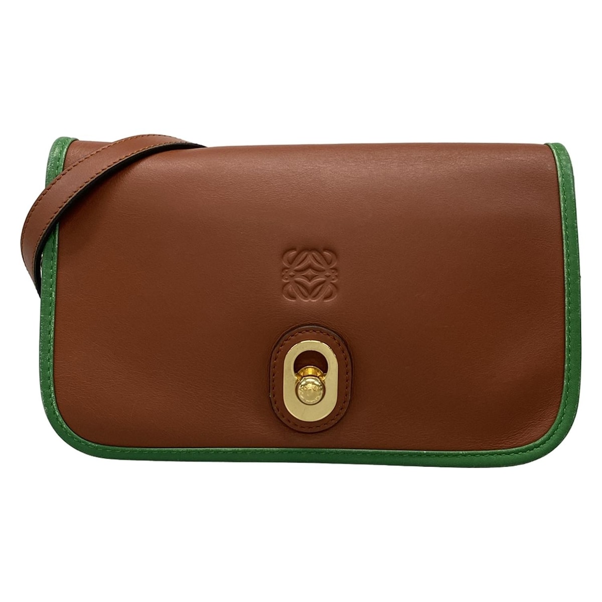 【中古】LOEWE(ロエベ) ショルダーバッグ ストラップ着脱可/バイカラー ブラウン×グリーン レザー
